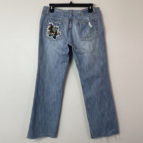 Embroidered Distressed Cutoff Cropped Denim Blue Jeans Low Rise 11 *altered* - Picture 5 of 12